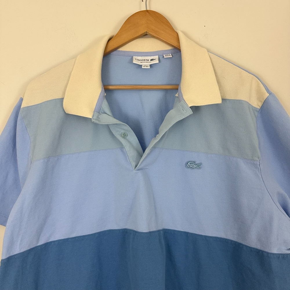Lacoste Polo Shirt Blue Cotton Colorblock Regular Fit Golf Tennis Mens 4XL